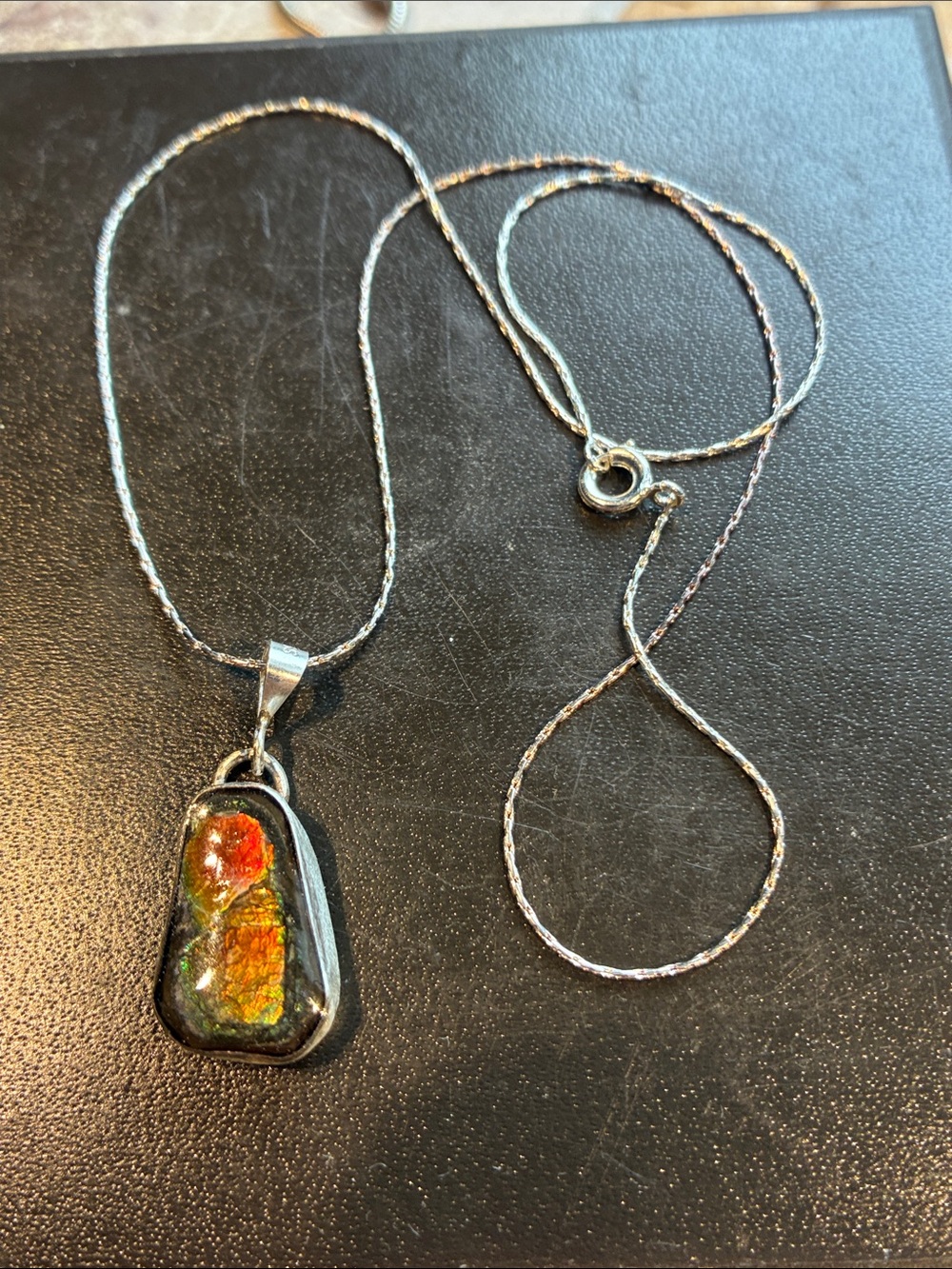 Artisan Made Rare Ammolite and Sterling  Necklace